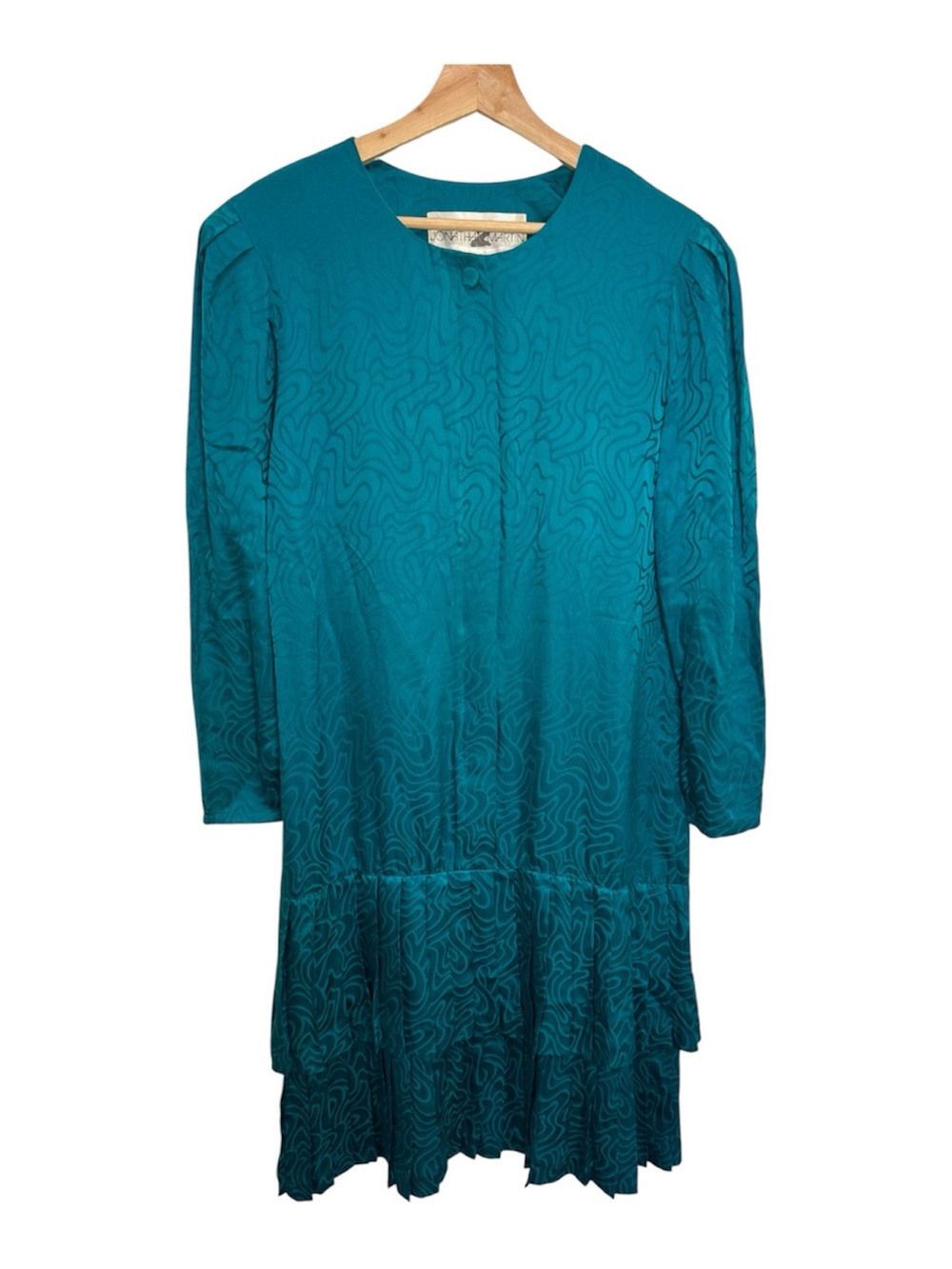 Vintage Jonathan Martin 100% Silk Drop Waist Teal Dress Size 10